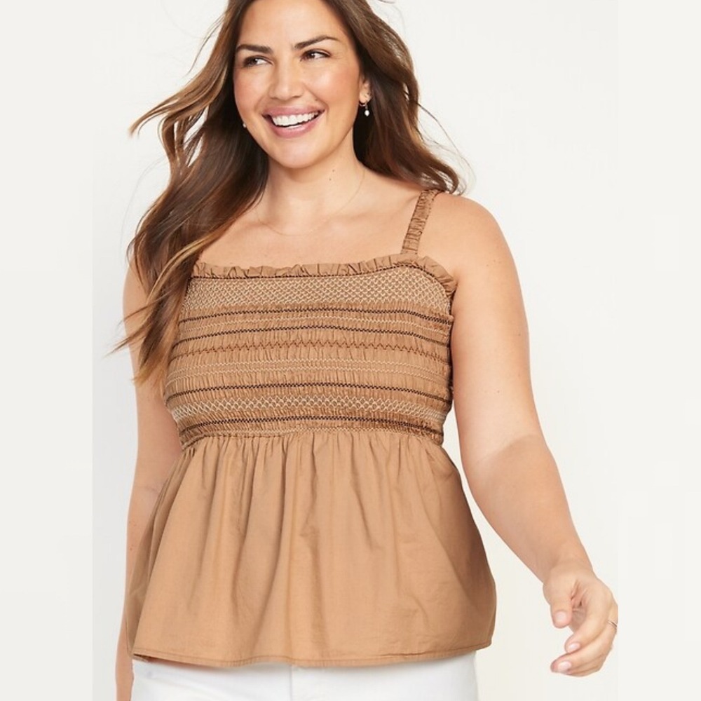 Old Navy Brown Smocked Babydoll Top Milkmaid Womens Sz XL NEW NWT Bohemian Boho